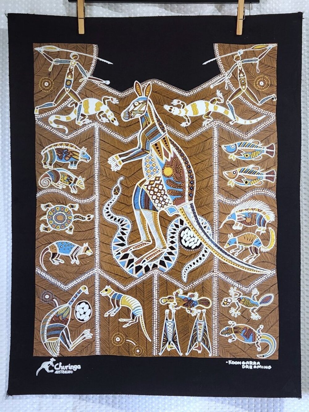 Vintage Australian Aboriginal Fabric Art Print Churinga Lined Tapestry Dreaming